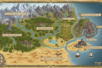 draw a custom fantasy map illustration with castles and forests