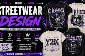 design a custom streetwear clothing brand in y2k, grunge, and opium aesthetics