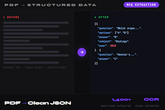 extract mcqs and quiz questions from PDF into clean structured data