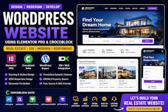 design redesign wordpress website using elementorpro, crocoblock real estate idx