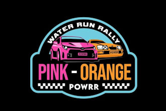 make car service logo with pink orange water run rally