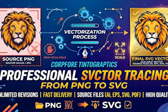 do professional vector tracing, png to svg, and redraw logo