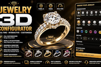 create a jewelry 3d configurator for rings diamonds and custom jewelry