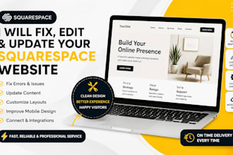 fix squarespace errors, update pages and customize website