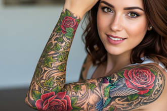 create attractive realism and sleeve tattoo