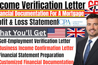 write verified CPA letter, income letter, expense ratio letter, mortgage letter