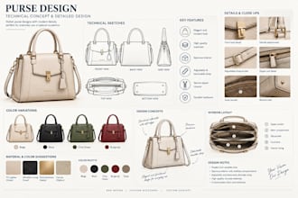 design backpack, technical concept for purse and fashion bag design