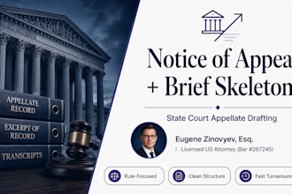 draft your notice of appeal and appellate brief skeleton as a US attorney