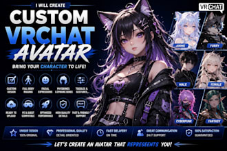 create a custom vrchat avatar, anime avatar, furry avatar, and vrc character