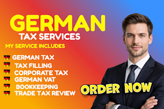 do german tax filing, bookkeeping, vat returns, income tax, and corporate tax