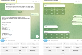 create a full telegram signal copier, trade copier for pocket option, quotex