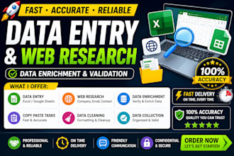 company research, data enrichment and excel data entry
