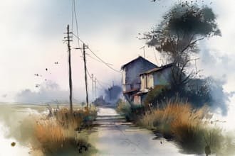 paint realistic landscape watercolor painting illustration