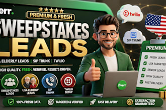 give premium fresh sweepstak leads, sip trunk, twilio, USA elderly leads names