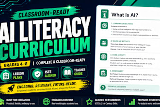 design a complete ai literacy curriculum with lesson plans for grades 4 to 8