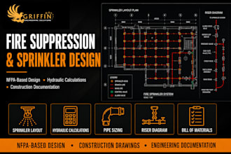design a fire suppression and sprinkler system with calculations
