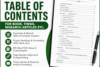 create table of contents and list of tables in thesis