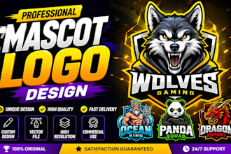 design a custom mascot logo, cartoon character, gaming, and esports mascot