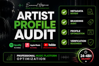 audit and optimize your spotify, apple music and youtube artist profile