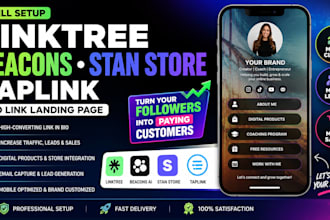 setup linktree, beacons, stan store, taplink bio link landing page