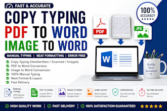 do copy typing, PDF to word, image to word and manual typing