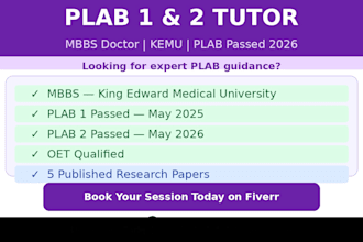 tutor you for plab 1 and plab 2 as a plab passed mbbs doctor