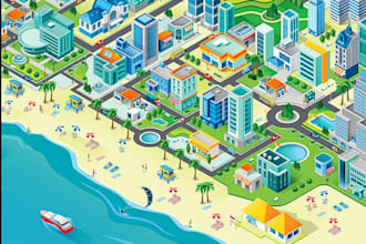 design custom resort map, interactive isometric map, vector tourist digital maps