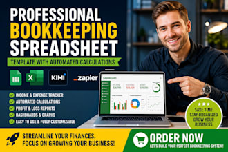 do bookkeeping spreadsheet template with automated calculations, kimi, zapier,