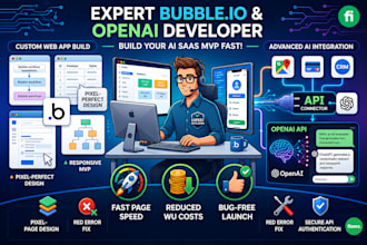 build bubble io web app, integrate openai api, and setup bubble api connector