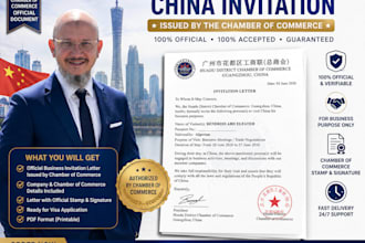 assist with official china business invitation letters