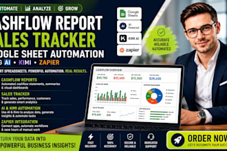 do cashflow report spreadsheet, sales tracker, google sheet using ai kimi zapier