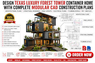 design a custom texas luxury container house with detailed cad plans