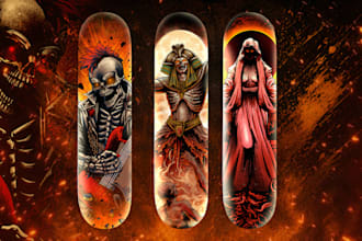 design awesome skateboard with detailed handrawn