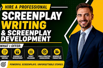 a film screenplay, movie script, screenwriting, tv series and script editing