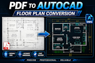 convert PDF sketch to autocad dwg  2d and 3d floor plans drafting designer