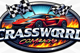 design a professional car crossroad racing team logo for your brand