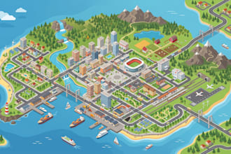 design isometric maps, 3d map illustrations and custom vector maps, cartography