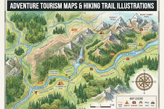 create adventure tourism maps and hiking trail illustrations