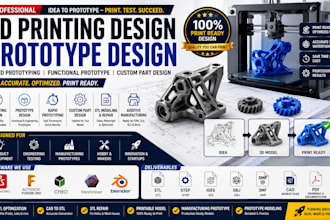 do 3d printing design, prototype design and stl modeling for manufacturing
