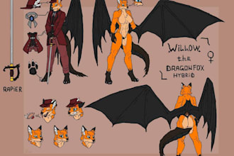 design a high quality furry oc reference sheet, anthro character, and custom