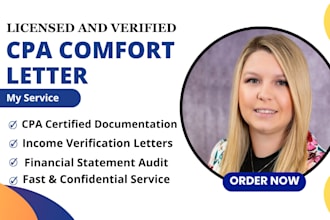 provide US CPA letter, income verification letter, audit financial statement CPA