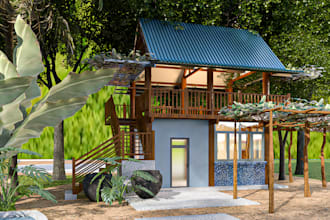 design and render 3d cabin tiny house or pavilion