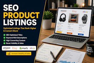 write SEO optimized amazon etsy and ebay product listings