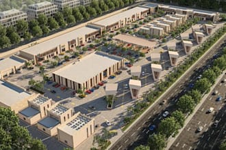 design futuristic 3d petrol station,evhub,convenience store render,solar canopie