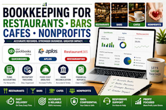 do restaurant, bar, cafe and nonprofit bookkeeping in quickbooks, aplos or r365