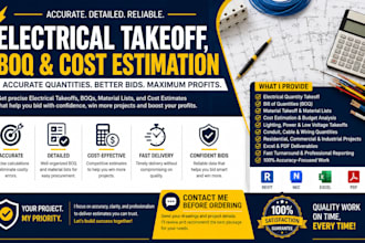 prepare electrical and quantity takeoff, boq, cost estimation and material lists