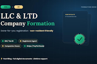 do US llc formation and UK company registration with ein and vat