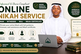 officiate your online nikah as imam with witnesses, wali and certificate