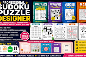 design sudoku puzzle book word search activity coloring book with kdp book cover