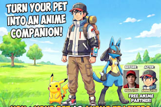 draw a custom anime portrait of you and your pet as a monster trainer